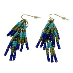 Macy’s Beaded Tassel Earrings, Blue & Green, NWT!